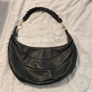 Viola Castellani black leather quilted hobo bag with braided handle